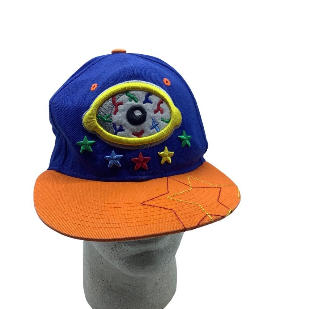 City Hunter USA Baseball Cap Hat Cotton Blend Eyeball Stars Blue Orange Snapback